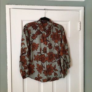 Zara floral blouse with puffed long sleeves